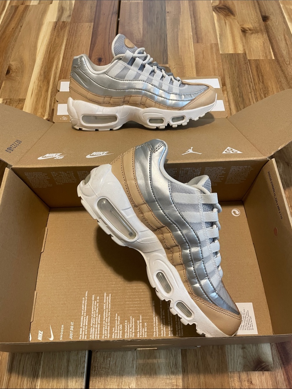 Nike Metallic Silver & Tan Air Max 95 Sneakers